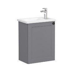 Vitra Root Classic 68605 Lavabo Dolabı, Kapaklı, 45 Cm, Kompakt, Sağdan Armatür Delikli, Mat Gri, Köşeli Lavabolu, Sol